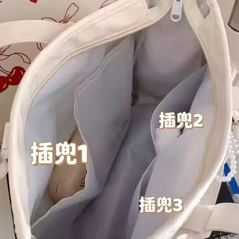 Japanese Anime White Messenger Bag for Women Transparent Lace Decoration Large Capacity Waterproof Tote Bag