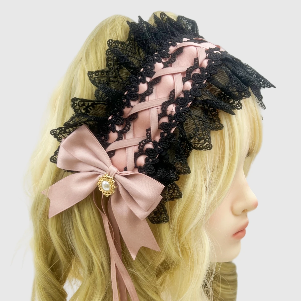Lace Ribbon Bow Hairband with Hairpins Lolita Ruffled Headband Sweet Star Embroidery Anime Maid Cosplay Headdress