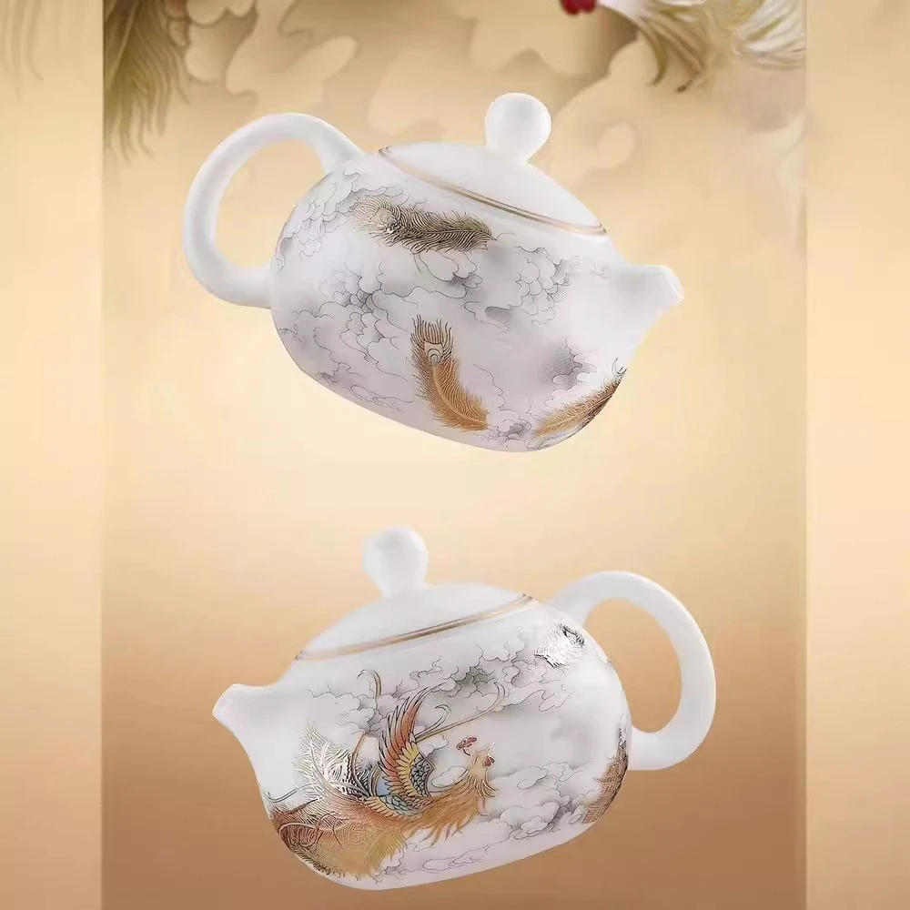 Suet Jade Ice Jade Porcelain Tea Set Household Ceramic Kung Fu Tea Set Chinese Cover Bowl Teacup Complete Gift Box