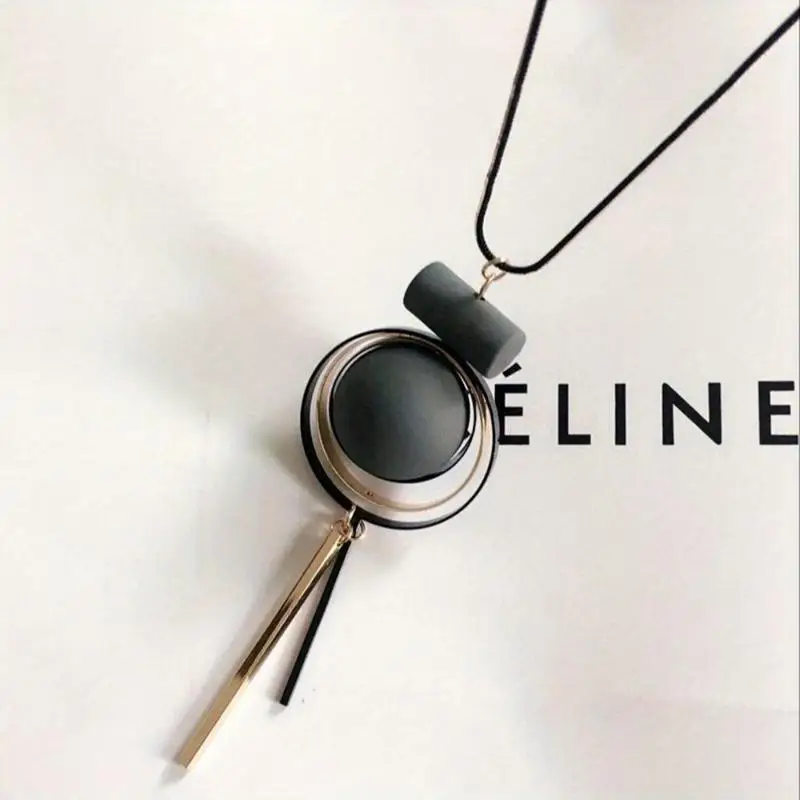 1pc Fashionable Personality Beaded Circle Sweater Chain Pendant Long Style Versatile Decoration Long Necklace