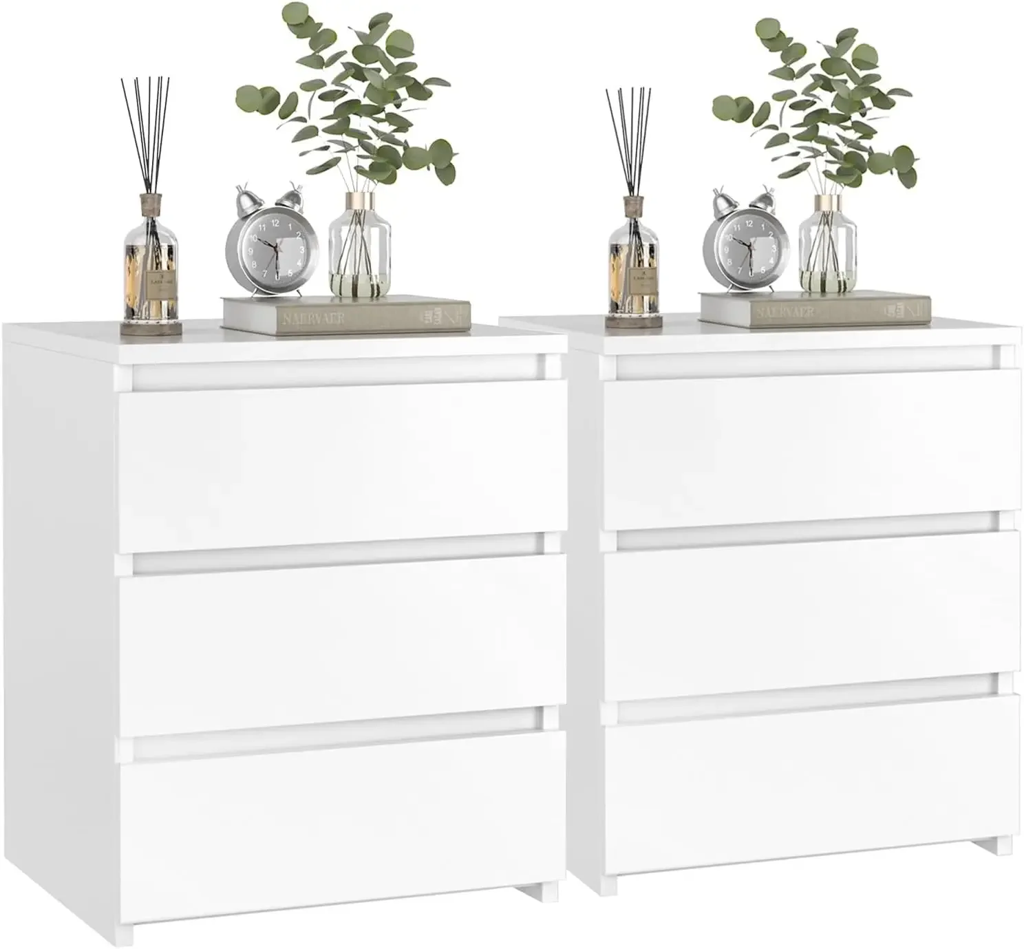 Nightstands Set of 2 White Nightstand with 3 Drawers, White Bedside Table Night Stand for Bedroom with Cut-Out Handle