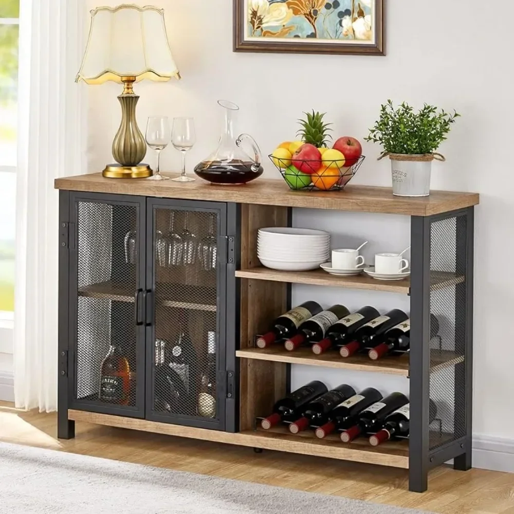 

Bar closet Coffee Bar Cabinet with Storage, Industrial Wine Cabinet with Wine Racks, Bar Cabinet for Liquor and Glasses