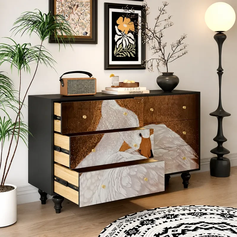 American Retro 6 Drawer Chest Bedroom Multi Functional Storage Cabinet Dining Sideboard Living Room Wall Organizer Unit