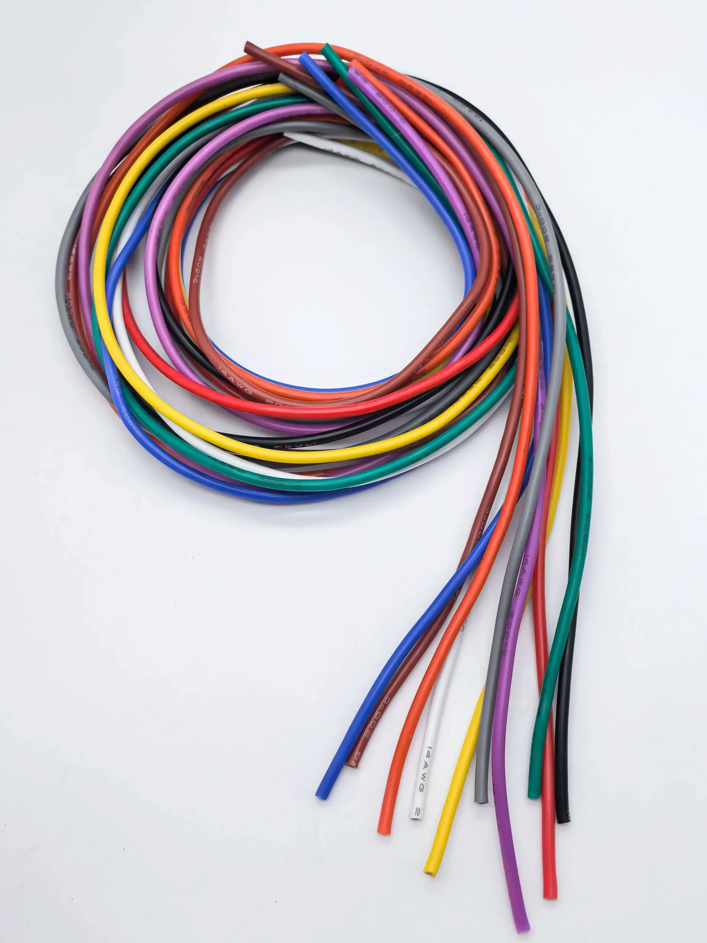 Fil de silicone avec dix couleurs de rouge, noir, blanc, jaune, bleu, vert, violet, marron, orange, gris, 16-30AWG, 16,4-164 pieds