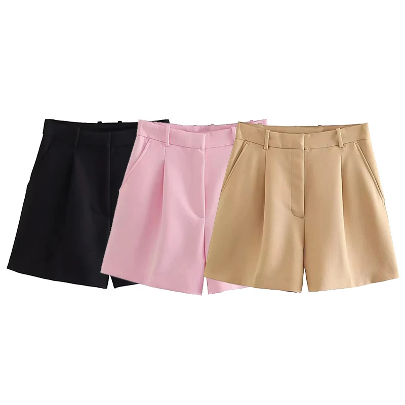 

CLAZZAA женские модные однотонные плиссированные мини-шорты на молнии спереди винтажные шикарные женские шорты с высокой талией