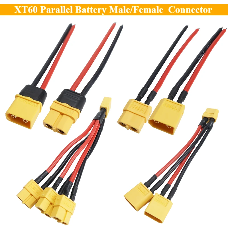 XT60 Parallelbatterie männlich/weiblich Dual-Verlängerungsstecker 3-Wege 14AWG Silikondraht Y-Splitter 100 mm für Batterieladegerät-Motor