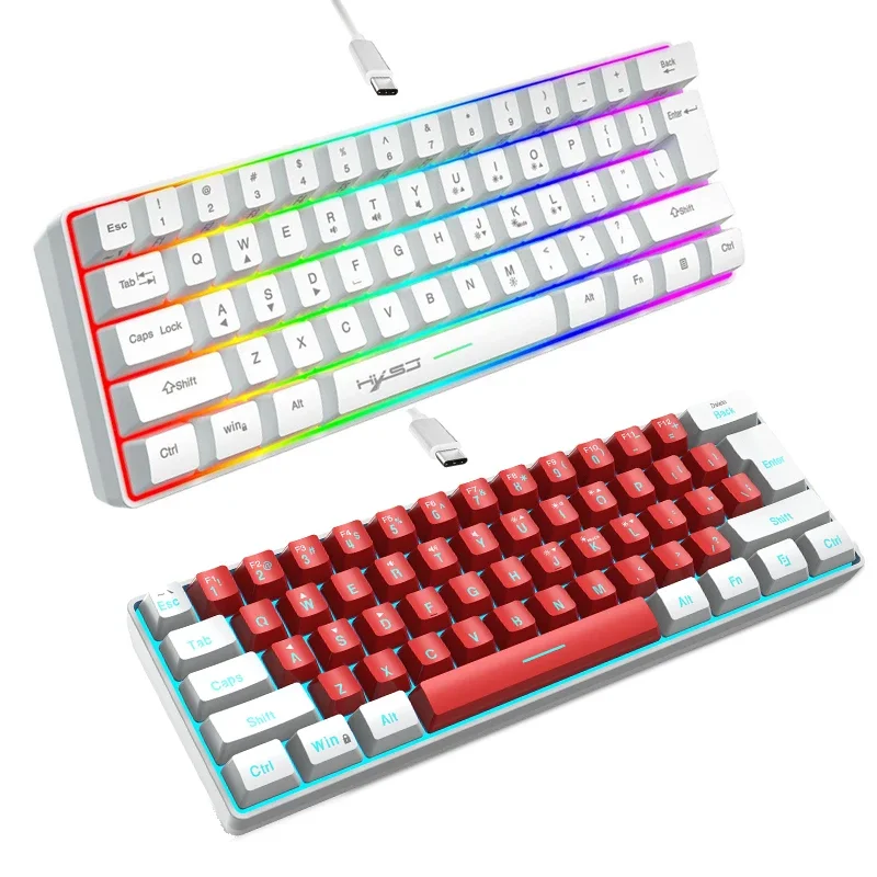 

60% keyboard RGB red and white gaming usb Keyboards clavier gamer pc backlit 61 keys mini computer clavier home office key board