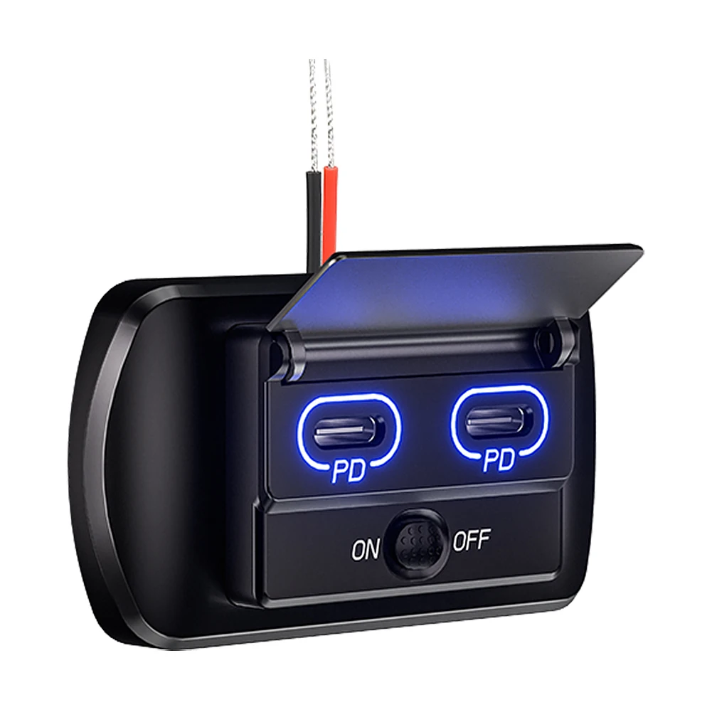 

12V/24V Car USB Charger Socket with ON/OFF QC3.0 PD Fast Charging Car Charger USB Power Socket with Switch for Car RV Yacht Bus