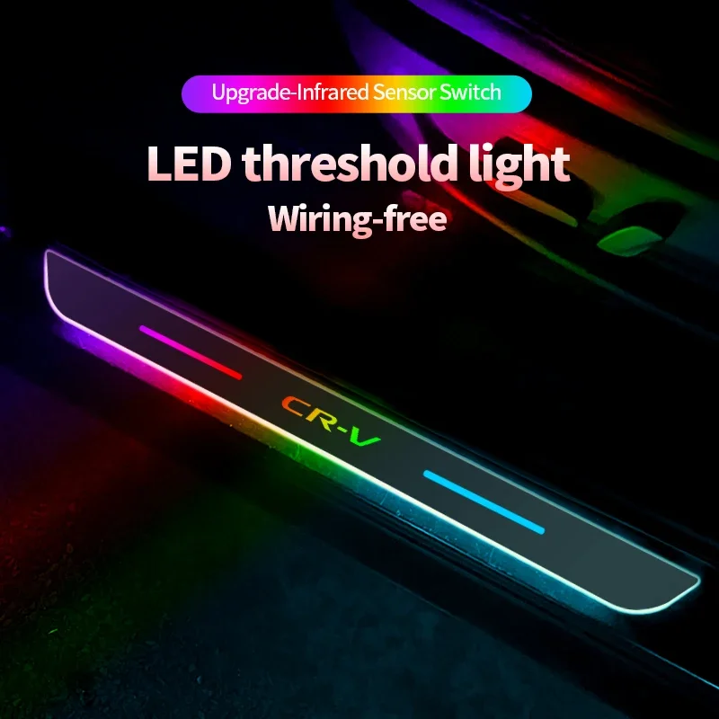 For Honda CRV CR-V Emblem Acrylic LED Car Threshold Welcome Pedal Light USB Power Wiring-free Door Sill Pathway Lamp Decoration