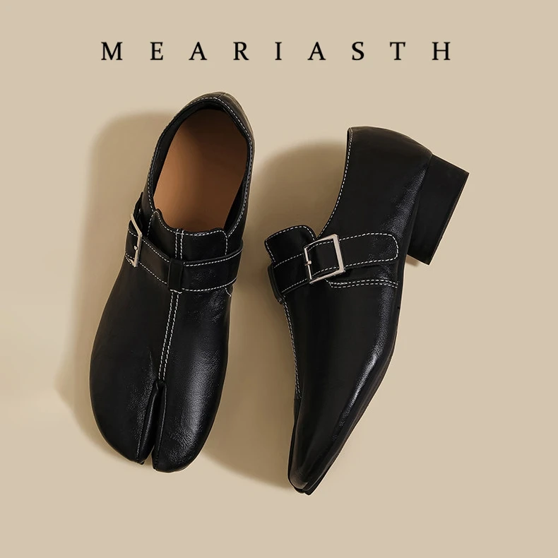 

Женские классические туфли-оксфорды Мэри Джейн из черной коровьей кожи 2026 года, слипоны с раздельным носком, на массивном каблуке, для вечеринок, повседневные, в стиле таби, кроссовки-туфли