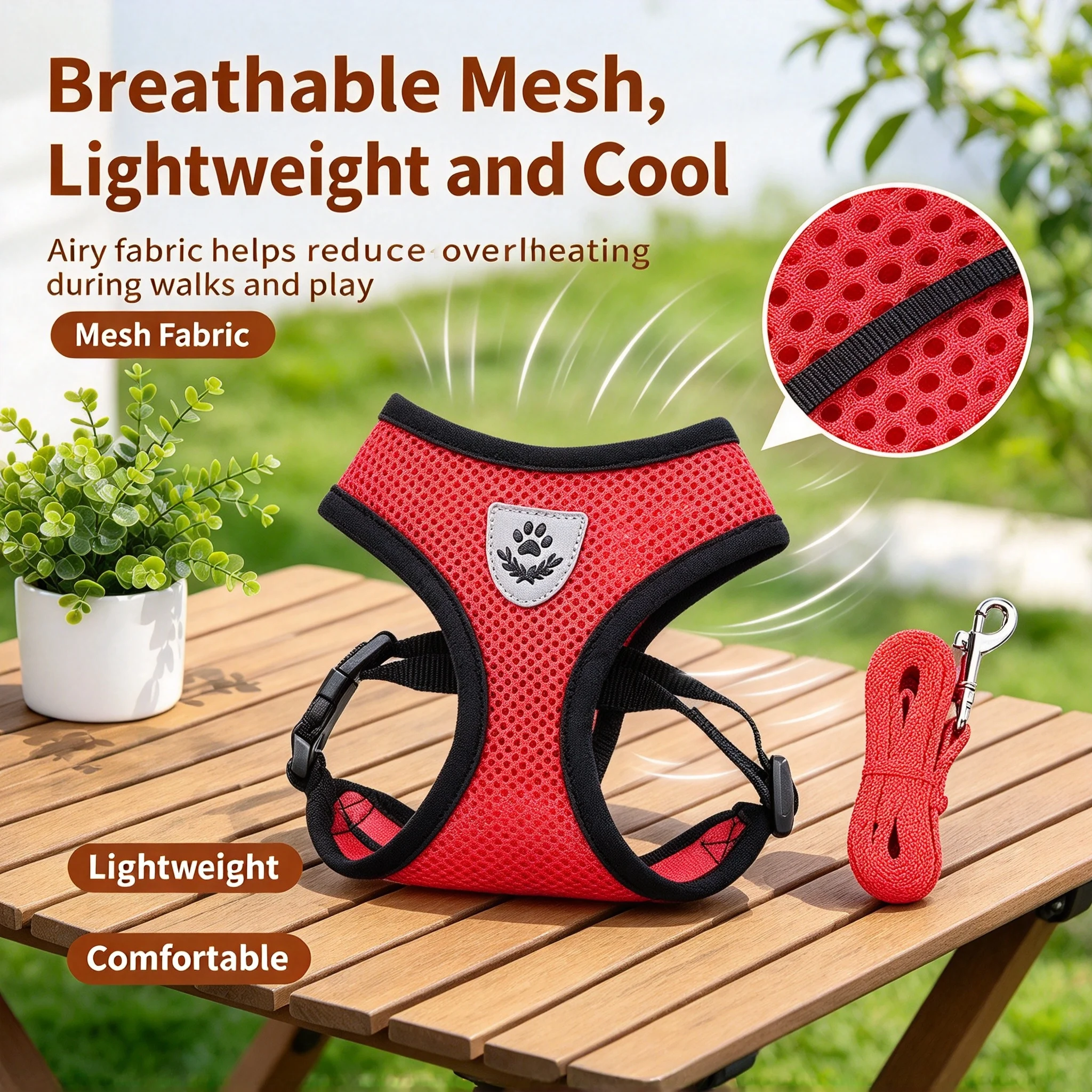 Small and medium-sized dog thin pet chest harness vest style breathable mesh dog walking rope dog leash cat dog universal