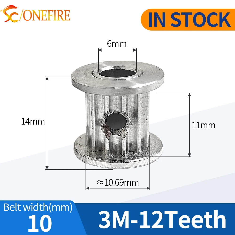 High quality 3M Timing Pulley 12 Teeth Belt Width 10mm 12T 3M Synchronous Wheel Bore 6mm 12Teeth 3D Printer Part