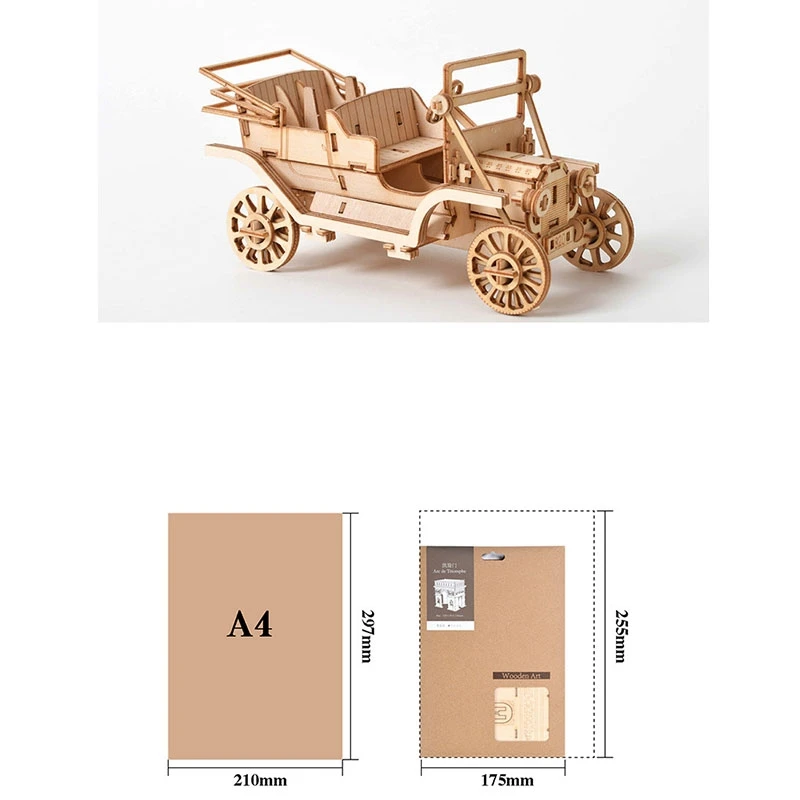 YSUN-DIY Car 3D Wooden Puzzle Assembly Model Wood Craft Kits Desk Decoration For Children Kids