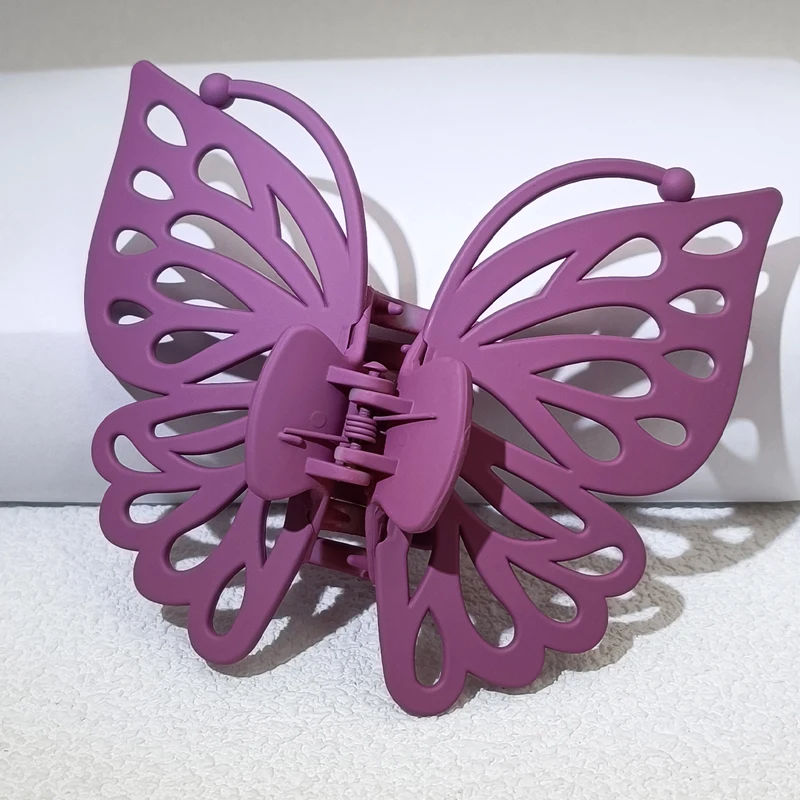9 cm Süße Frauen Mädchen Junge Mode Geschenk Zurück Kopf Clip Haarnadel Candy Farbe Einzigen Schicht Hohl Flügel Antenne Schmetterling haar Klaue – Detail 19