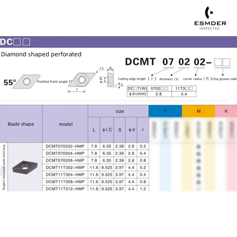 DCMT070204-MV DCMT070208-FG DCMT11T304 HQ DCMT11T308 MT PS Carbide Inserts CNC Turning Tool For Stainless Steel Cast Iron Cermet