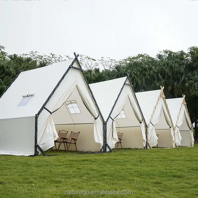 

All-Weather Outdoor Steel-Reinforced Wooden Structure Pyramid Shelter Cot Tent for Hotels