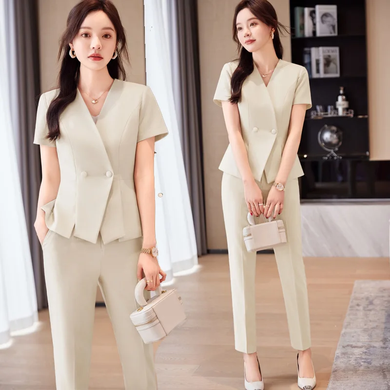 High-End Business Suit Women2024New Summer Short-Sleeved Suit Hotel Reception Work Clothes Formal Wear