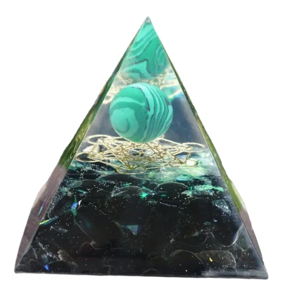 Pyramid Decoration,Gemstone Creative Spiritual Malachite, Crystal Sphere for Feng Shui