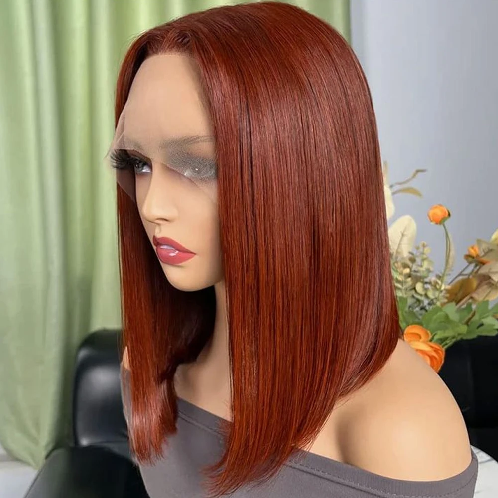 

Reddish Brown Bob Human Hair Wigs 13x4 Lace Frontal Wig Human Hair #33 Colored Human Hair Wigs For Women 180 Density