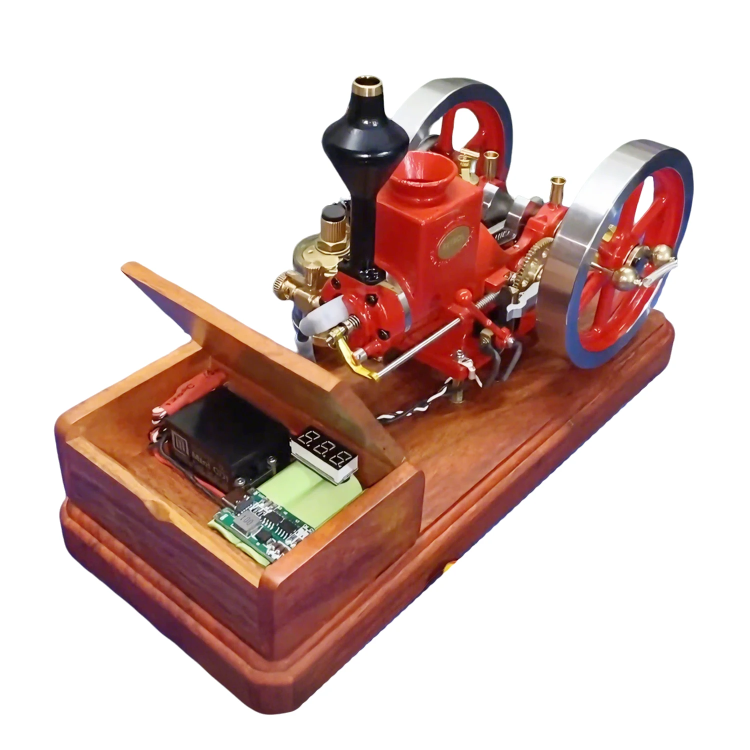 Vintage Horizontal Generator Model Engine Model with Wooden Base Includes Starting Module Double wheel Generator Model