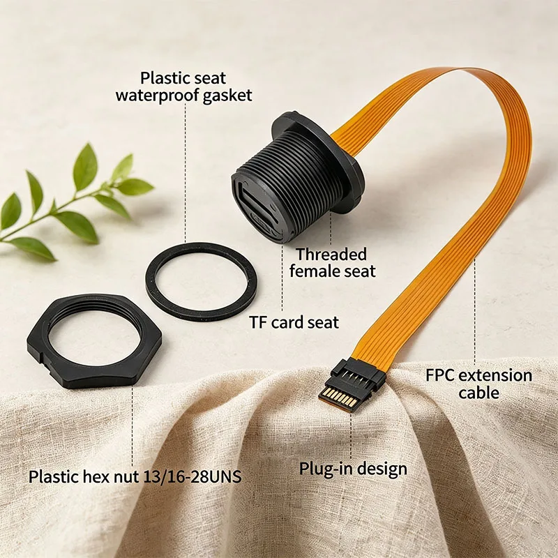 SD TF SIM Threaded Connector Card IP67 Ultra-soft Flat FPC Interface Extension Cable E13 Waterproof Copper Socket Terminal Block