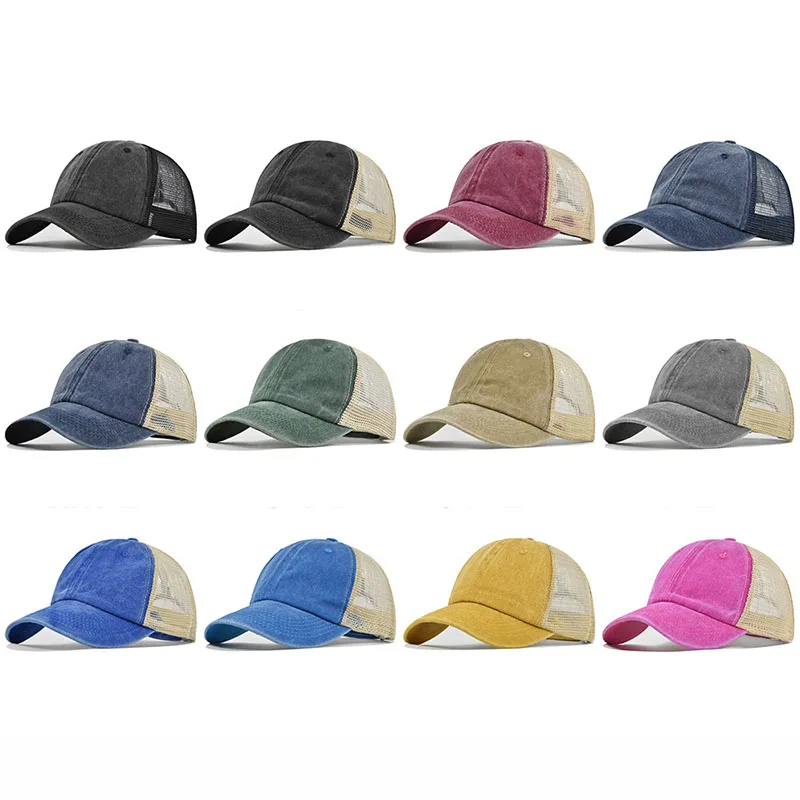 Summer Breathable Mesh Baseball Cap Vintage Washed Cotton Baseball Cap Custom Logo Sunscreen Adjustable Caps