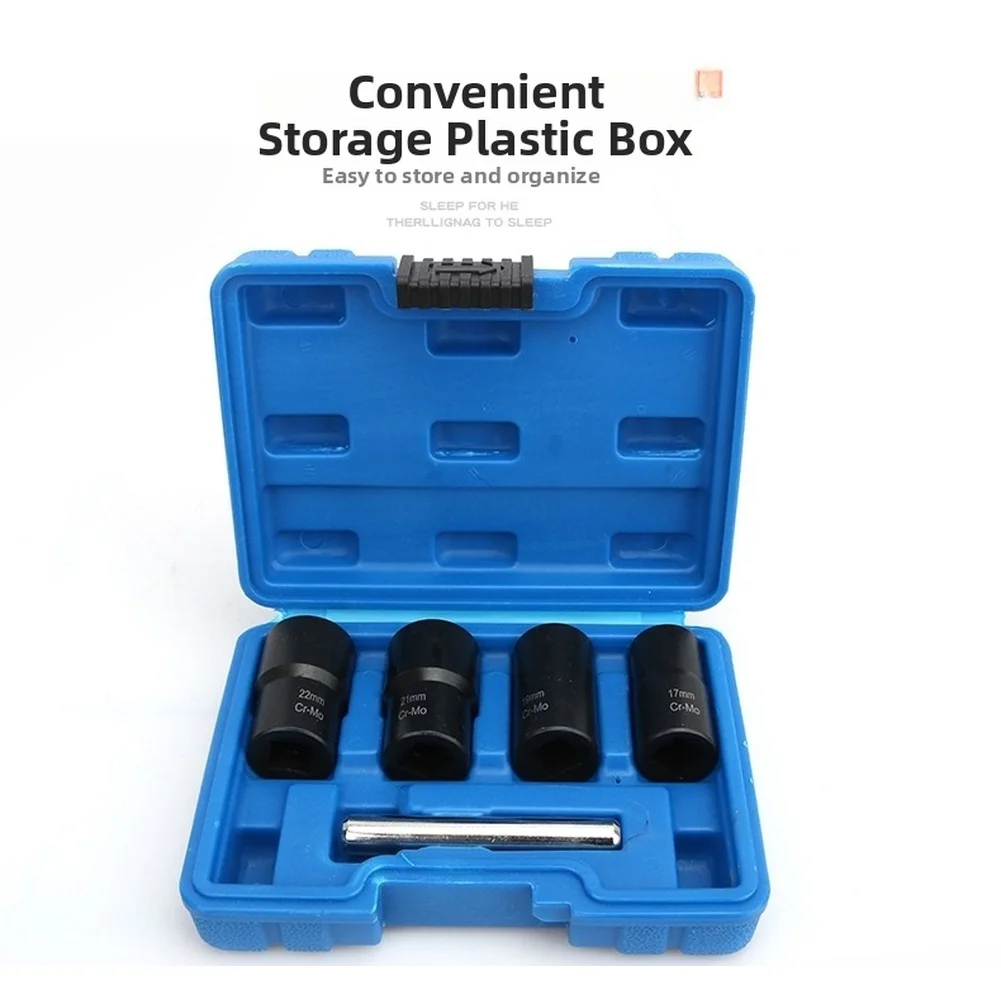 

Car Tire Bolt Remover Kit For 17 19 21 22mm Rusted Nuts Deep Groove Design Steel Extractor Set In Portable Plastic Box