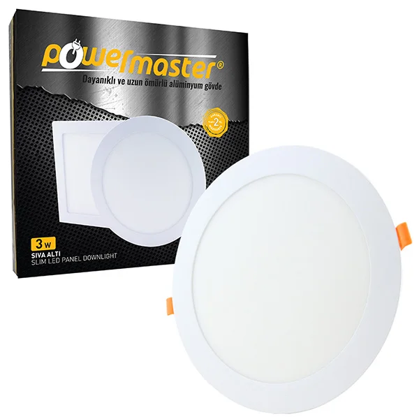 POWERMASTER 3 WATT SIVA six 3000K round 70MM SLIM LED-ECO SPOT PANEL