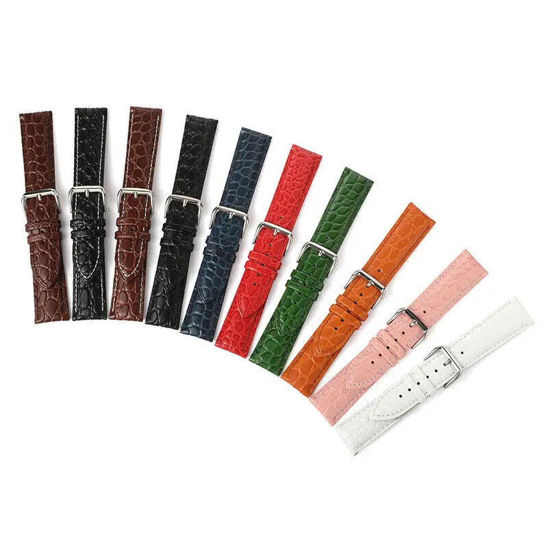 Colorful Round Crocodile Grain Genuine Leather Watch Strap 12 13 14 15 16 17 18mm 19 20mm 21 22mm 24mm Cowhide Watch Band Belt