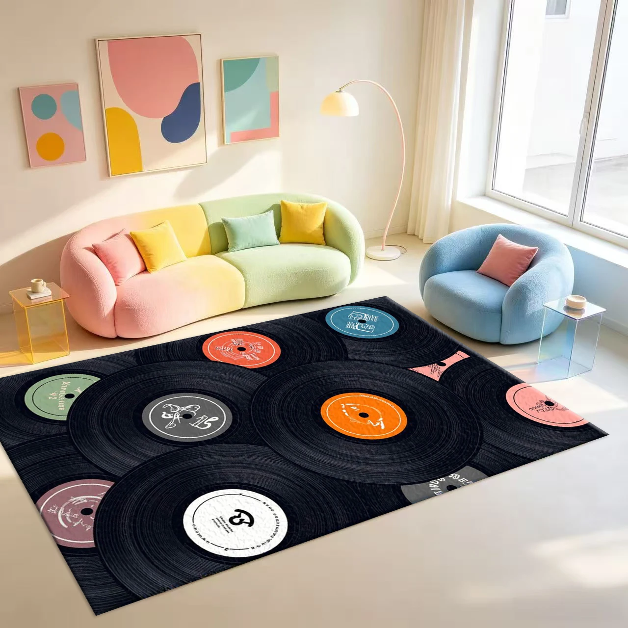 Vintage Vinyl Record Music Retro Art Carpet Flooring Classic Music Theme Area Rug For Home Indoor Floor Decoration