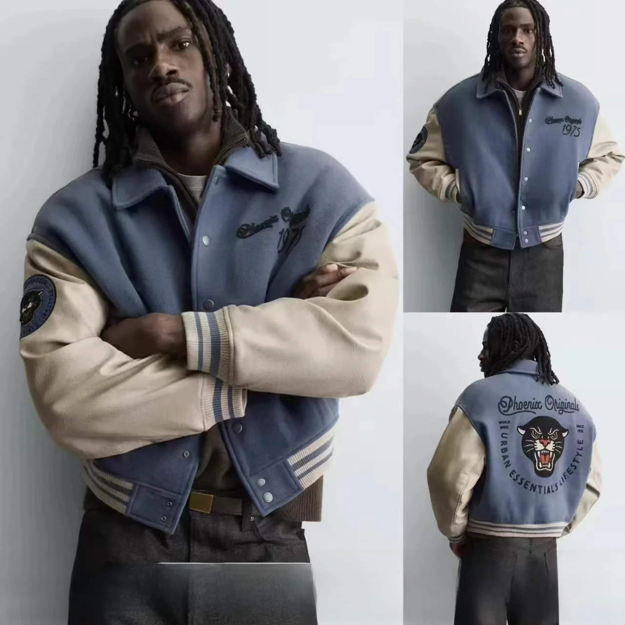 

New Winter Men's Jaet Patchwork Pilot Coat Baseball Sle Cotton Blend Warm ort Sve Zipper Closure No Hat Included