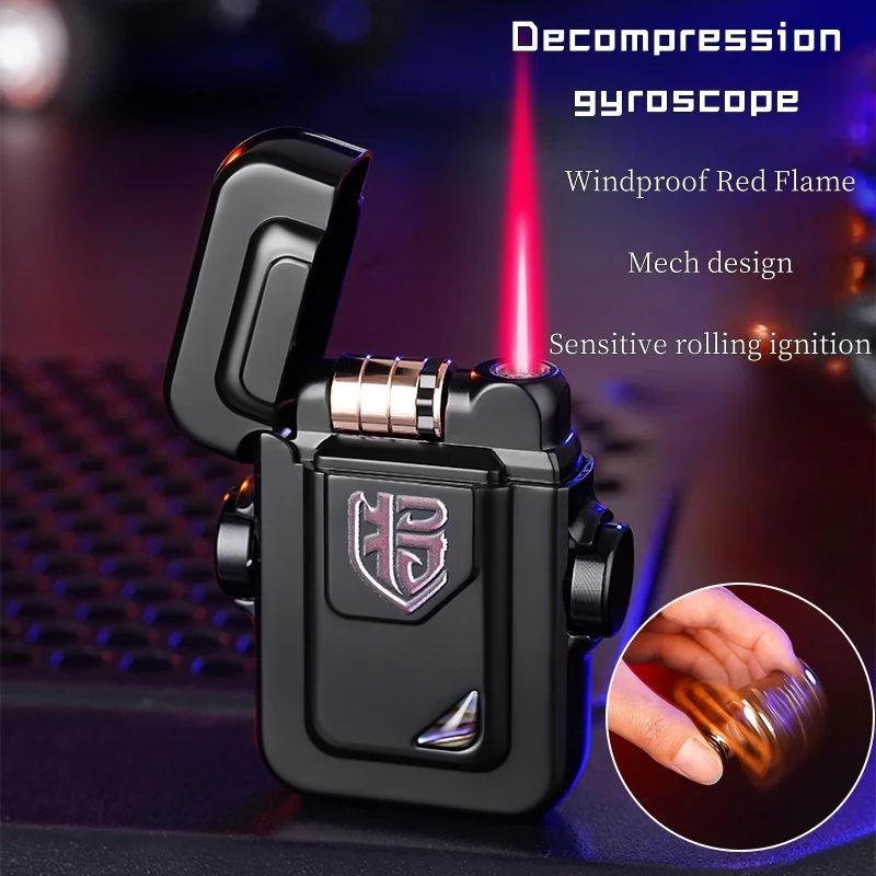 

New Induction Inflatable Lighter Gyroscope Windproof Red Flame Metal Material Portable Lighter Men's Stress Relief Gift