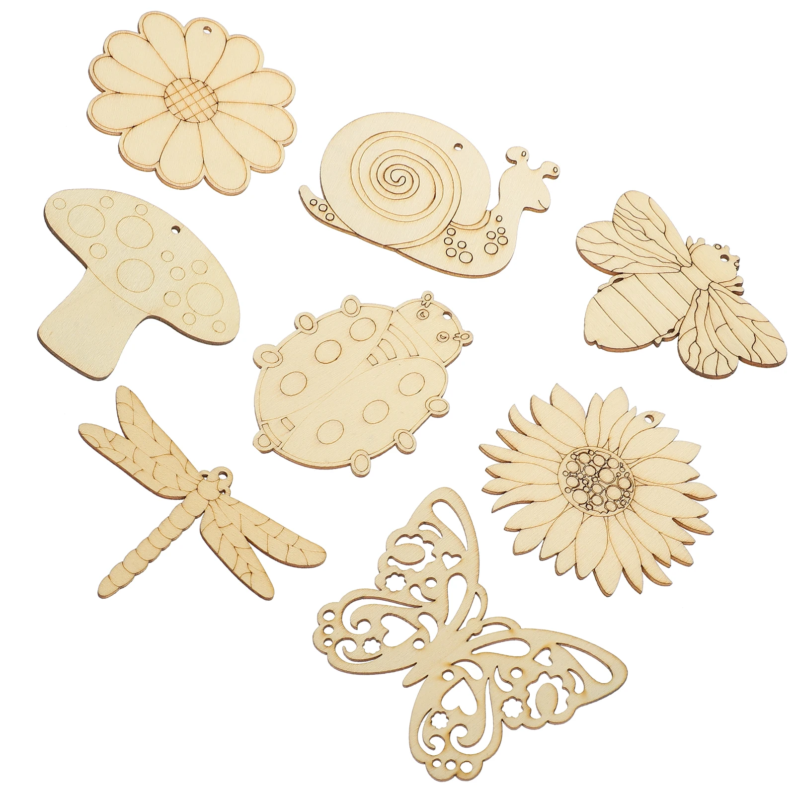 

80 Pcs Blank Wood Piece Pendant Diy Cutouts Ornament Graffiti Painting Crafts Unfinished Ornaments Wooden