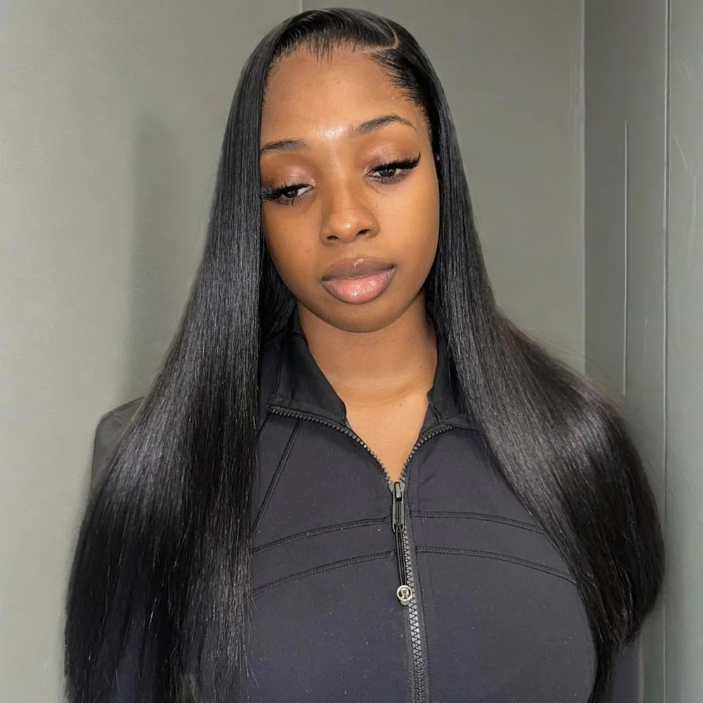 

46-дюймовый прямой парик из человеческих волос 13x6 360 HD, кружевной фронтальный бесклеевой, предварительно выщипанные детские волосы, натуральные черные парики из натуральных волос для женщин