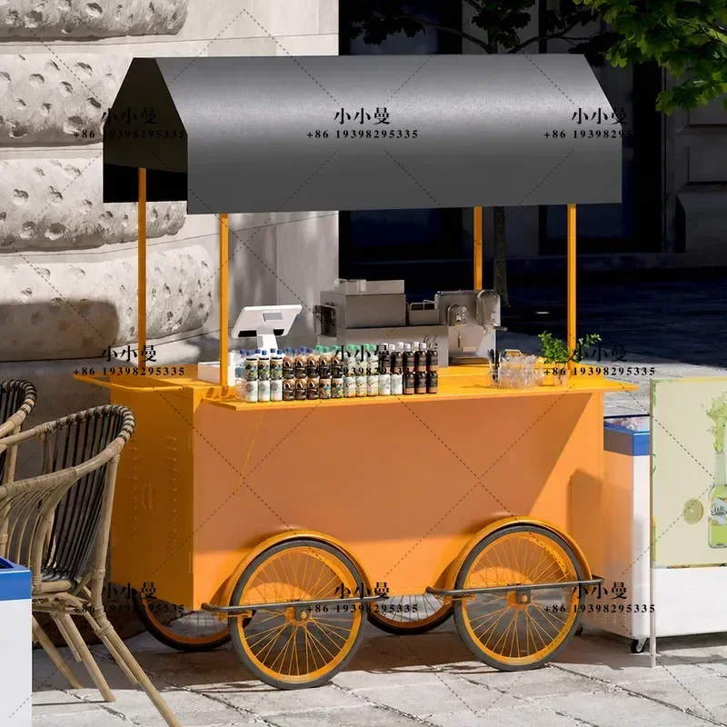 Outdoor Wrought Iron Snack Cart Mobile Promotional Vending Stall for Night Market Shopping Mall Dining Food Service