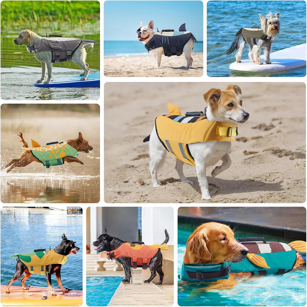 Dog Life Jacket for Swimming Boating Flotation Vests High Buoyancy Shark Pet Swim Safety Vest  for Small Medium Large Dogs Swim