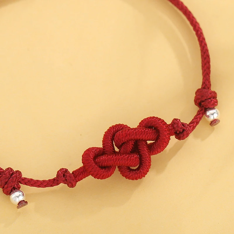 Glückliche handgemachte geflochtene rote Seil-Armbänder für Damen und Herren, einfache verheißungsvolle Knoten-Lotus-Armbänder, Freundschafts-Charm-Schmuck, Geschenke – Detail 5