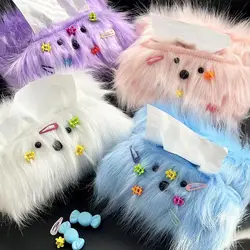 Cute Plush Monster Drawer Box Tissue Box with Little Hairpin DIY Room Table Drawer Paper Holder Paper Box Cover