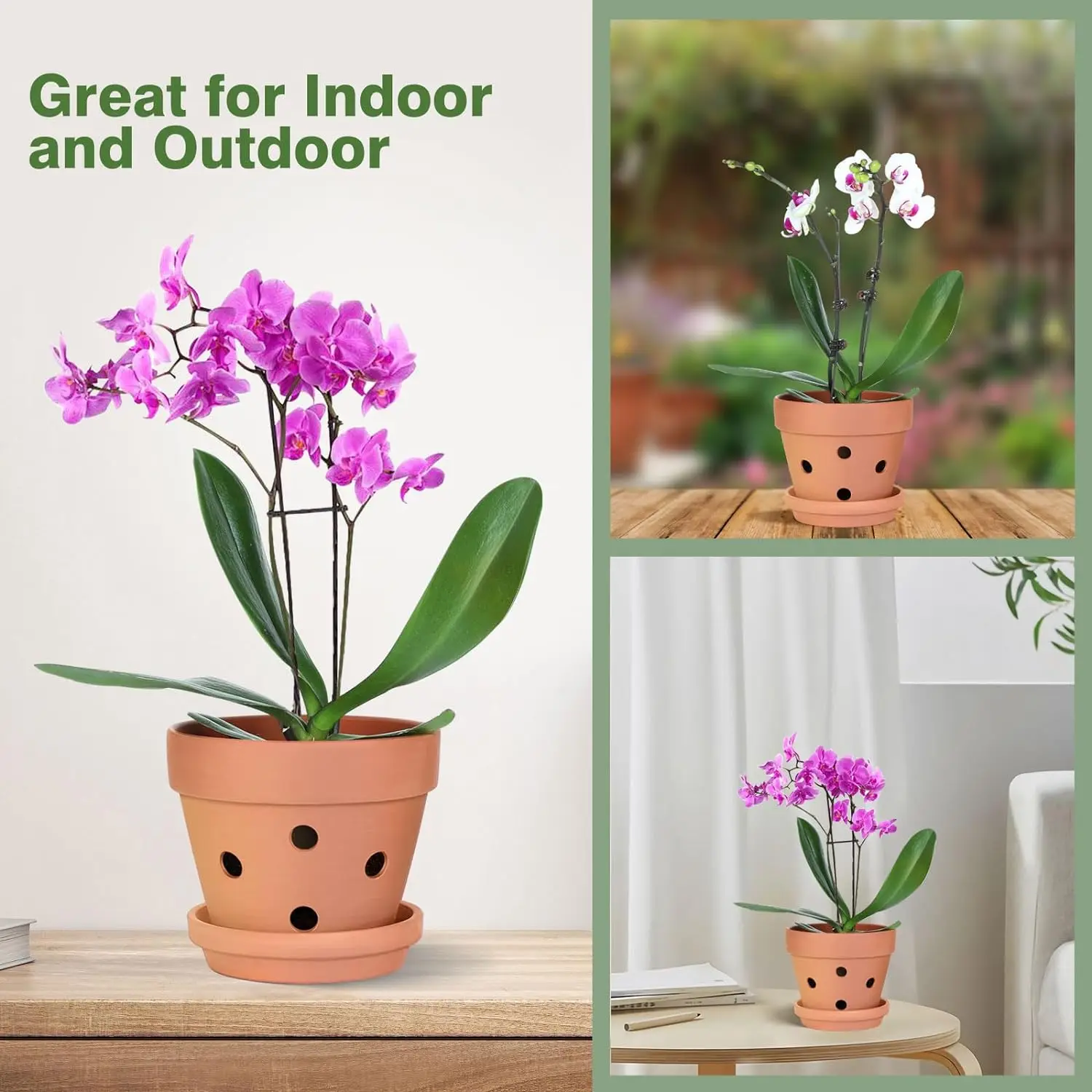 6Pcs 4 Inch Terracotta Orchid Pots with Holes and Saucers - Small Clay Orchid Planter Pots for Repotting, Plant Flower Pot