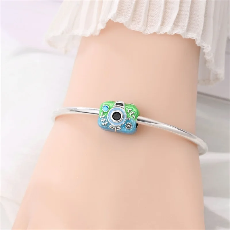 New 925 Sterling Silver Recording Beautiful Cameras Charms Bead Fit Original Bracelet DIY Women Travel Jewelry