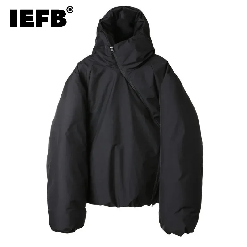 IEFB Men's Wear Hooded Solid Color Male Cotton Padded Jacket Zipper Irregular Design Men Clothing Thickened Winter  21Z7059