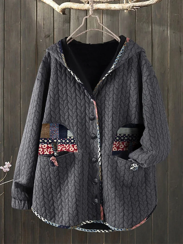 Women's retro hooded sports sweater, ethnic style, buttons, winter fashion, new style, plus size, 6XL, 7XL, 8XL.