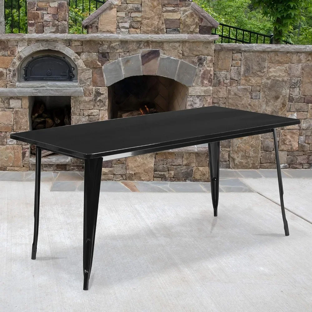 

Commercial Grade 31.5" x 63" Rectangular Black Metal Indoor-Outdoor Table