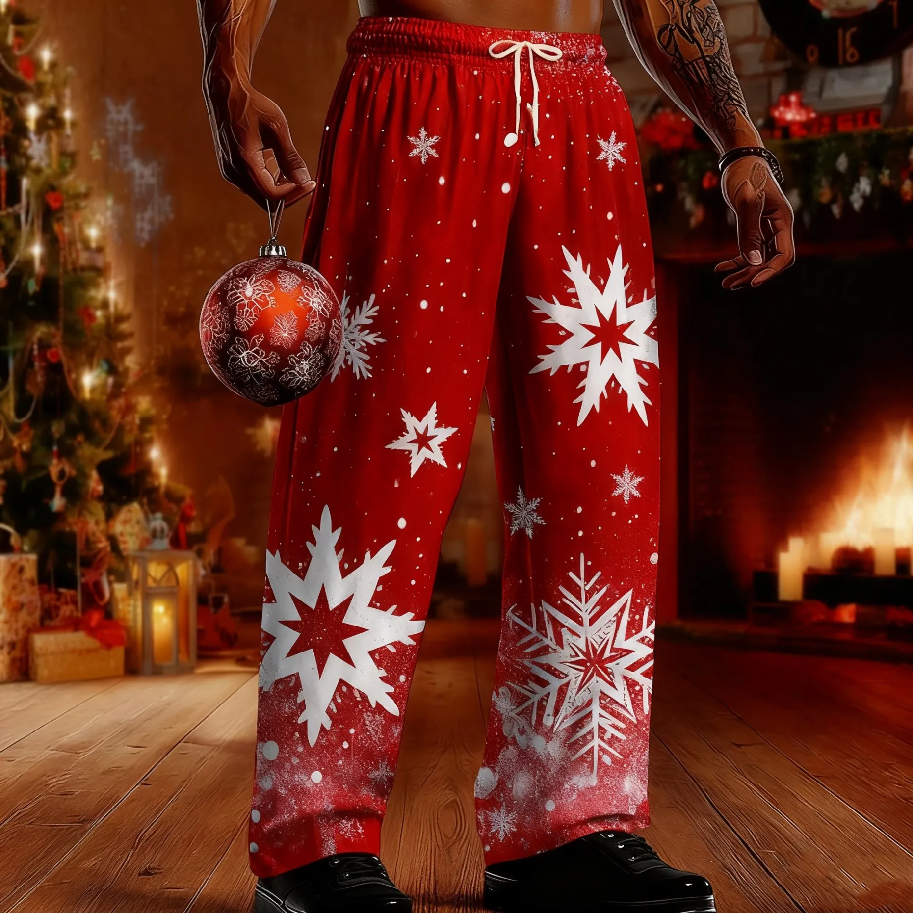 سروال حفلات بطابع عيد الميلاد، مناسب للخريف والشتاء، سروال مطبوع ثلاثي الأبعاد لأحداث حفلة عيد الميلاد #1