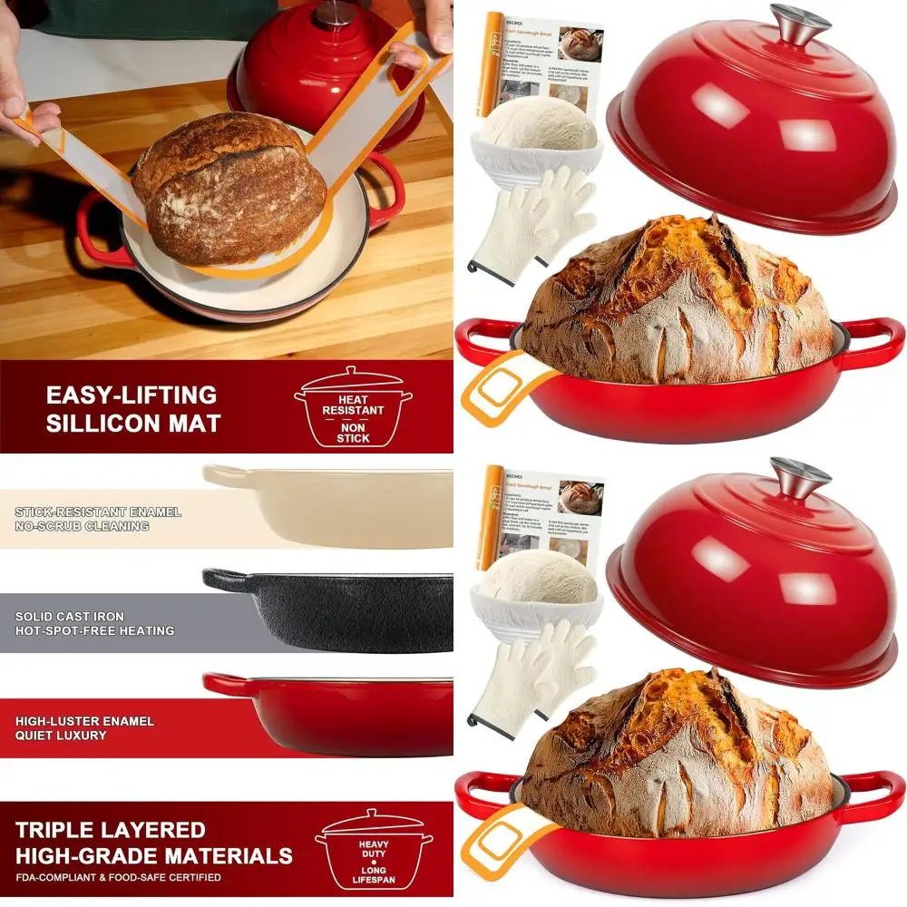 

Эмалированная чугунная голландская духовка, многофункциональная кастрюля на 6 литров с крышкой, идеально подходит для выпечки хлеба, принадлежностей для закваски, защитной основы