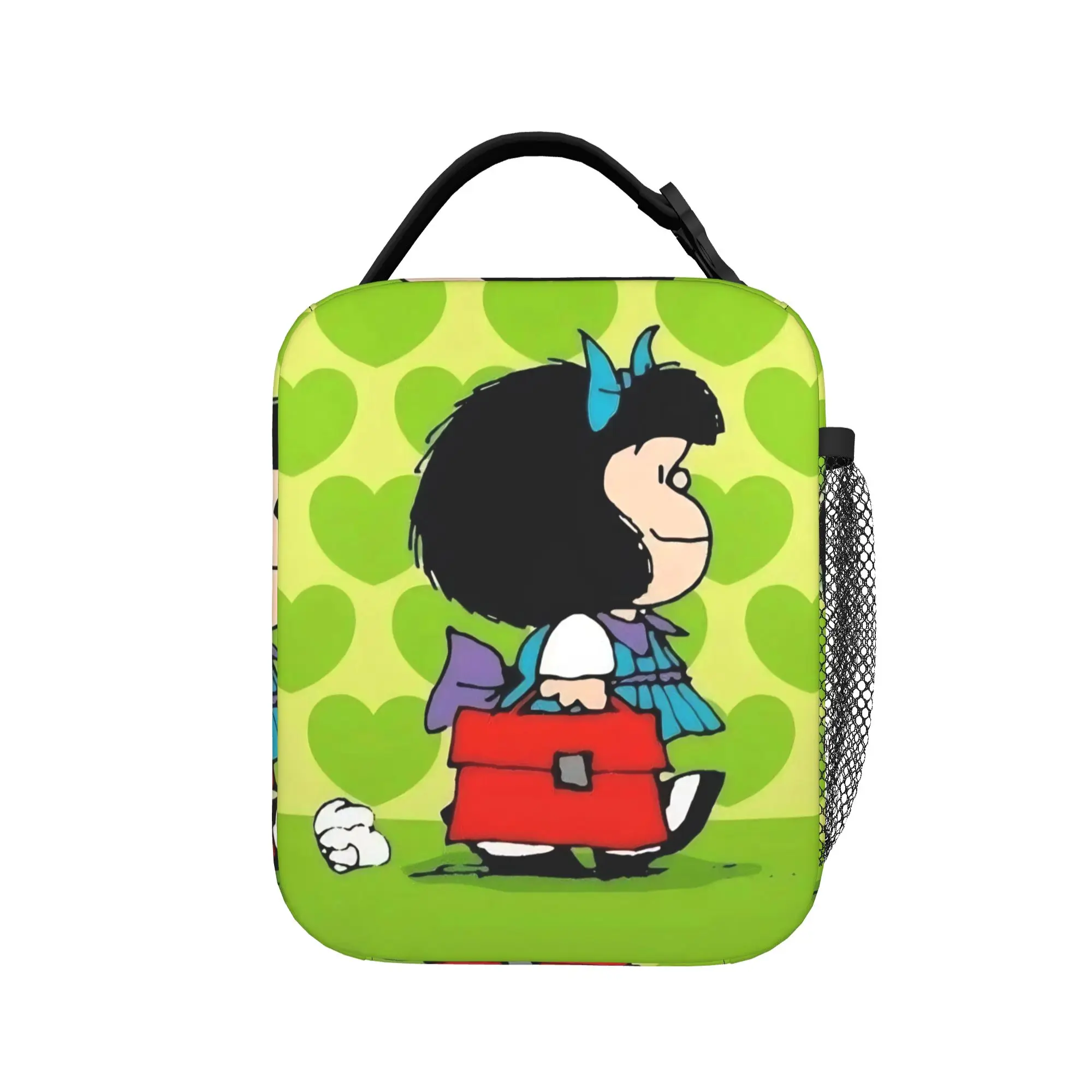 Mafaldas Green Heart Insulated Lunch Bags Cooler Bag Reusable,Lunch Container  Portable Tote Lunch Box Food Bag School  Travel