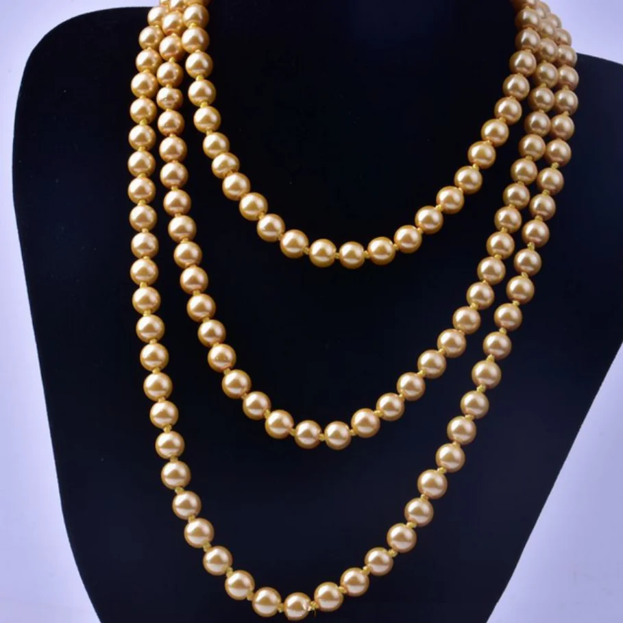 

NEW LONG 50" NATURAL CULTURED GOLD 7-9MM PEARL NECKLACE