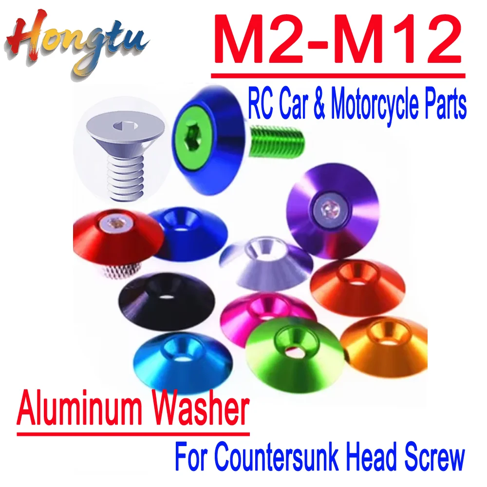 

M2 M2.5 M3 M3.5 M4 M5 M6 M8 M10 M12 Aluminum Alloy Washers - Specialized for Countersunk Head Screws, RC Car & Motorcycle Parts