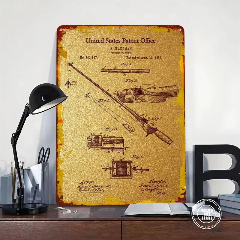 9 Fishing Tackle Patent 1 Tinplate Poster Custom Wall Art Vintage Metal Signs Retro Tin Plaque for Office Decoration Room Decor