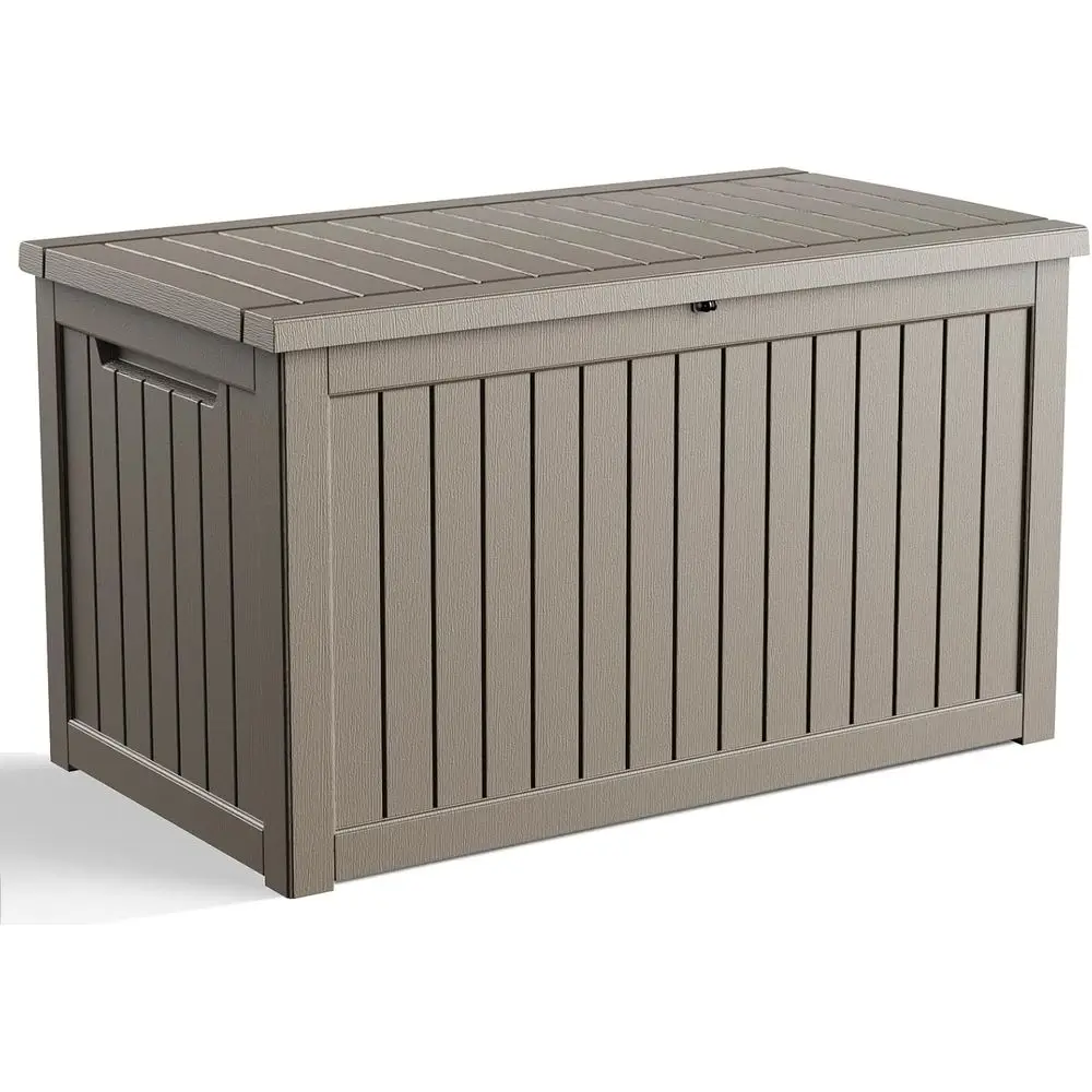280 Gallon Lockable Outdoor Deck Storage Box for Garden Tools and Cushions - Weatherproof Resin Container in Grey